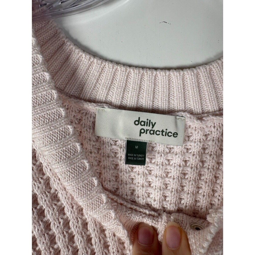 Anthropologie Daily Practice Twofer Waffle Knit Sweater Dress M Pink Ruffle - Picture 4 of 8